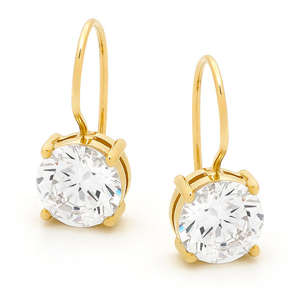 Cubic Zirconia 4 Claw Shepherd Hook Earring in 9ct Yellow Gold. 2-8.00mm  Round