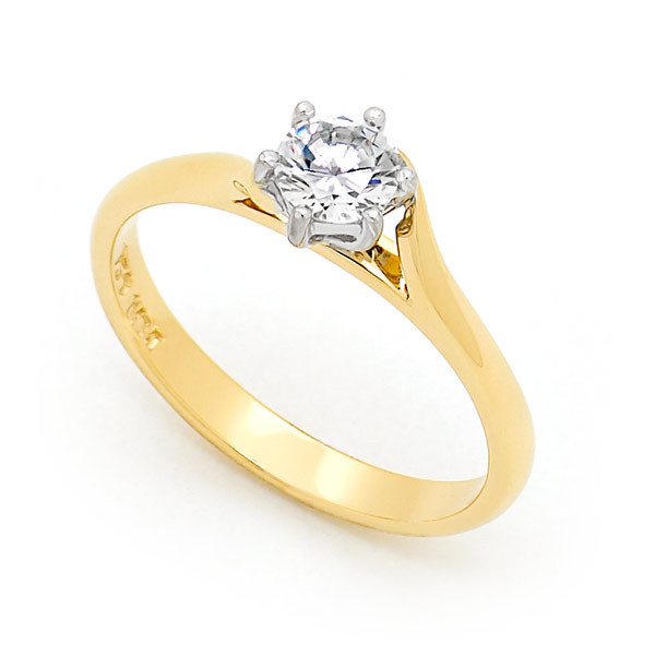 Diamond 6 Claw Engagement Ring in 18ct Yellow White Gold. Centre 1 x 0 ...