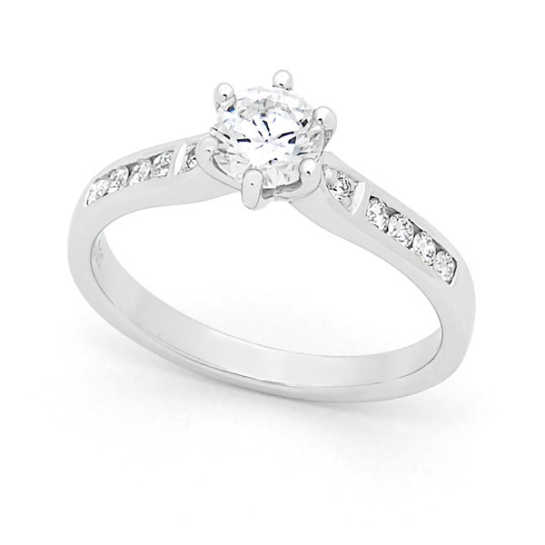 Diamond Claw/Channel Engagement Ring in 18ct White Gold. Centre 1 x 0 ...